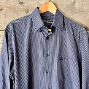 Vintage Sport Missoni Mens Shirt M Blue Striped Long Sleeve Button Down Designer